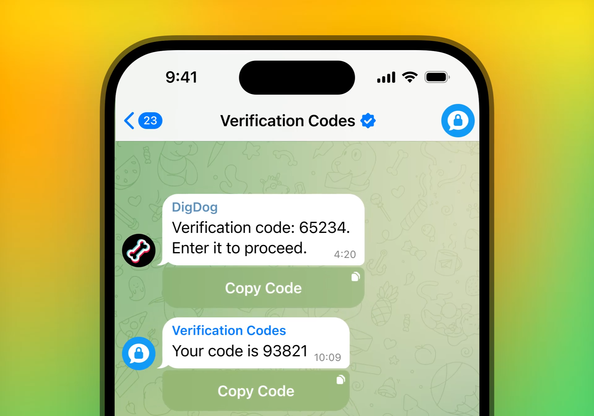 Двоетапна перевірка Telegram і код підтвердження на iPhone